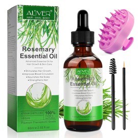 Rosmarin ätherisches Öl (60ml)+ Silikon Scalp Massager für Haarwachstum, 100% reines ätherisches Rosmarinöl für Augenbrauen und Wimpern, nährt die Kopfhaut (B)