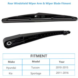 Rear Wiper Arm Blade Set Replacement for Hyundai Tucson 2010-2015 / Kia Sportage 2011-2016, Factory OE Style Rear Windshield Wiper Arm & Wiper Blade Set, Replacement OEM: 988111H000,988503W000