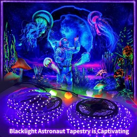 PIZHLO Upgraded 33ft/10M LED Black Light Strip Set with Remote, 600 LEDs, 12V Self-Adhesive Dimmable Black Light Fixture, for Dance Parties, SMD2835 LED Lamp Beads, Non-Waterproof
