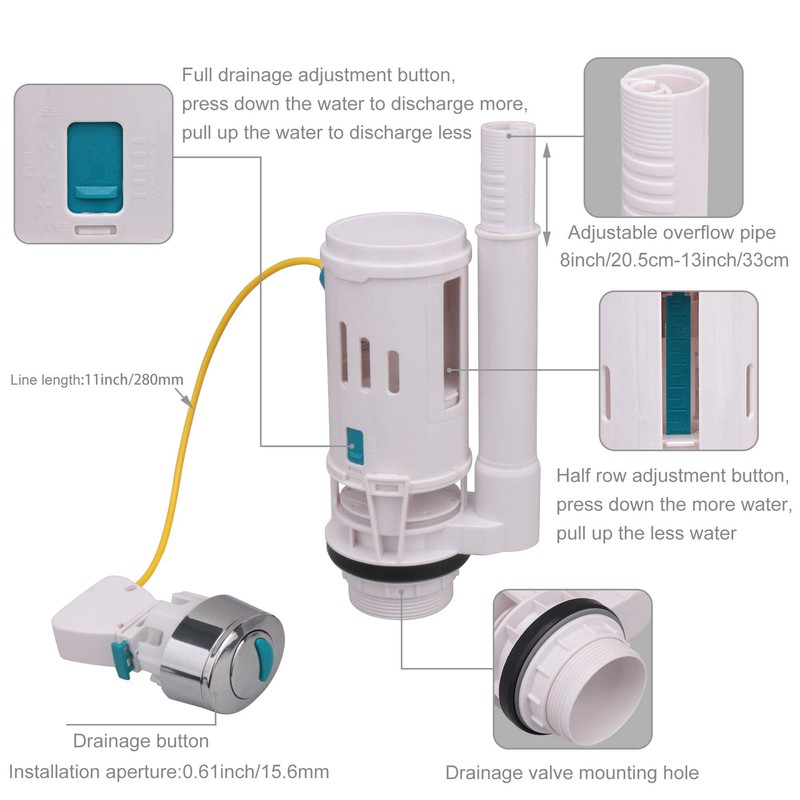 Plastic Toilet Cistern Water-Saving Push Button Dual Drain Flush Valve