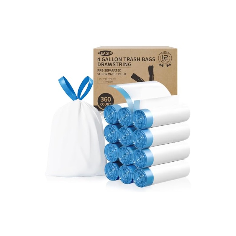 Small Trash Bags 4 Gallon, 360 Count -1.2 Mil Drawstring