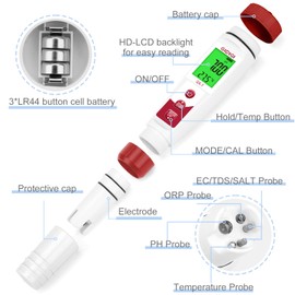 GIDIGI pH Chlorine Meter, Digital Salinity Tester for Saltwater Pool, pH PPM EC Monitor for Hydroponics, 7 in 1 pH TDS EC Salt Chlorine Temperature for Hot Tub,Spa, Above-ground underground pools