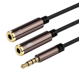 SZSL 3.5mm Audio Distribution Cable 4 Poles / TRRS 3.5mm Male to 2 x Female (Headphone + Microphone) Earphone Branch Cord, Hi-Fi Sound Quality, Durable Nylon Braid, 24K Gold Plated Plug, Compatible