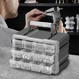 EHERDM Parts Storage Box with 12 Drawers Removable Compartments Portable Plastic Tool Organizer Rectangular Drawer Boxes for Hardware and Craft Storage