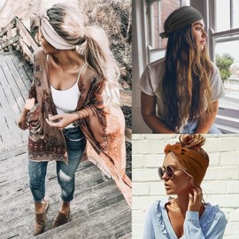 DRESHOW Pack of 6 Women's Boho Headbands, Printed Headbands, Knots, Twisted Elastic Head Wrap, Cute Hair Accessories for Girls, 6 Pack Solid Color Set-d14