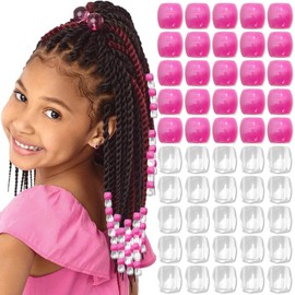 VENOFEN 50PCS Hot Pink Hair Beads Clear Jumbo Beads for Hair Pony Beads for Kids Girls Dreadlock Accessories Cute Hair Jewelry Making Kit Hair Decoration for Women, Pink&Clear
