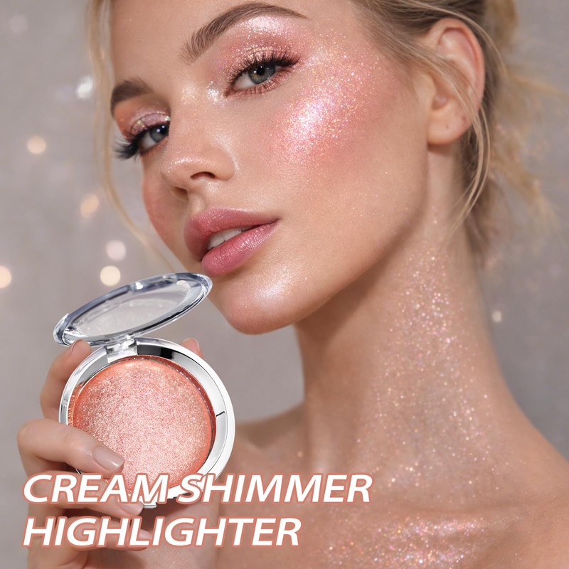 Pink Shimmer Highlighter Makeup, Natural Peach Blush Highlight Palette, Silky