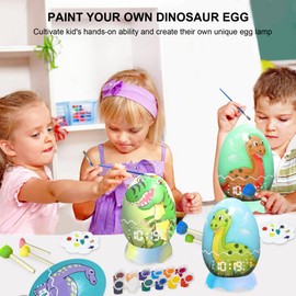 Paint Your Own Dinosaur Egg Night Light with Digital Clock Alarm Clock & Lullaby Machine Bluetooth Speaker, 12 Color Painting Dinosaur Egg Art & Craft Kit, DIY T-Rex Egg Decoration for Kids and Adults