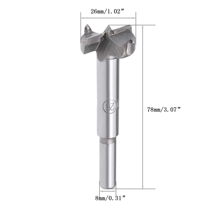 TOP-VIGOR 26mm Forstner Drill Bit, Tungsten Carbide Wood Auger Drill