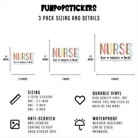 Nurse Love Inspire Heal Sticker Nurse Love Stickers - 3 Pack - Set of 2.5, 3 and 4 Inch Vinyl Laptop Stickers - for Laptop, Phone, Water Bottle, Car & More Decal (3 Pack) S215054-3Pack