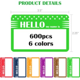 L LIKED Coloured Name Stickers - 600Pcs Hello My Mame is Stickers 89mm x 57mm 6 Colors Name Labels Name Tag Stickers for School, Party, Home, Office, Event(2 Rolls)