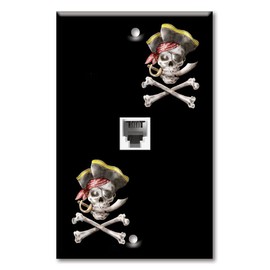 Art Plates - One Port RJ11 - Telephone decorative printed keystone style wall plate. CAT3 - RJ12 Female to Female phone jack. Works for phones, fax, ect. - Pirate