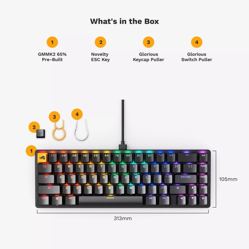 Glorious GMMK2 Compact Mechanical Gaming Keyboard wired- Black, US English