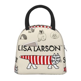 Lisa Larson Insulated Lunch Bag, Black Lunch Box, Thermal, Insulated Bag, Zipper Included, Compact, Bento Bag, Soft Cooler Bag, Tote, Eco Bag