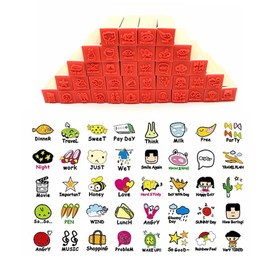 Diary Stamp Set,Wooden Rubber Signet for Children DIY Scrapbooking Planner Card Making(40pcs,Happy Day)