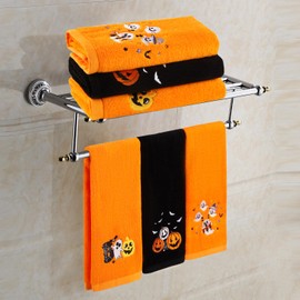Quera 3 Pack Halloween Hand Towels Ghost Pumpkin Embroidered Premium Luxury Decor Bathroom Decorative Dish Towels Set for Drying, Cleaning, Cooking, Holiday Towels Gift Set （Trick or Treat） (Orange)