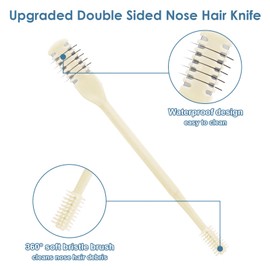 ZKENIRD 12 Pcs 2-in-1 Nasal Hair Cutter, Upgrade Double Sided Nose Hair Knife, 360° Nostril Hair Remover Tool, Nose Hair Trimmer for Men, Nasal Hair Cutter for Men Women, Soft Cleaning Brush (Cream)