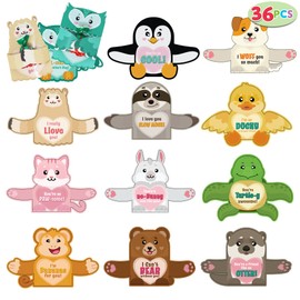 JOYIN 36 Pcs Valentines Day Gifts Cards with Animal Designs,Valentine’s Greeting Cards Candy Holder Cards for Kids, Valentine Classroom Exchange Cards Party Favors (Animal 1)