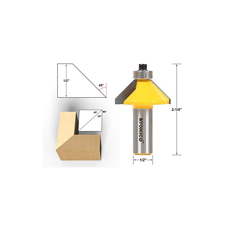 YONICO Chamfer Router Bits Edge Forming 45 Degree 1/2-Inch Shank