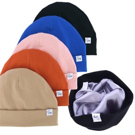 Jersey Beanie Hat for Newborn Baby Boys Girls Silky Satin Lined Hats Bonnet Toddler Infant Little Kids Beanies Caps(6M-3T,001 Cott Black)