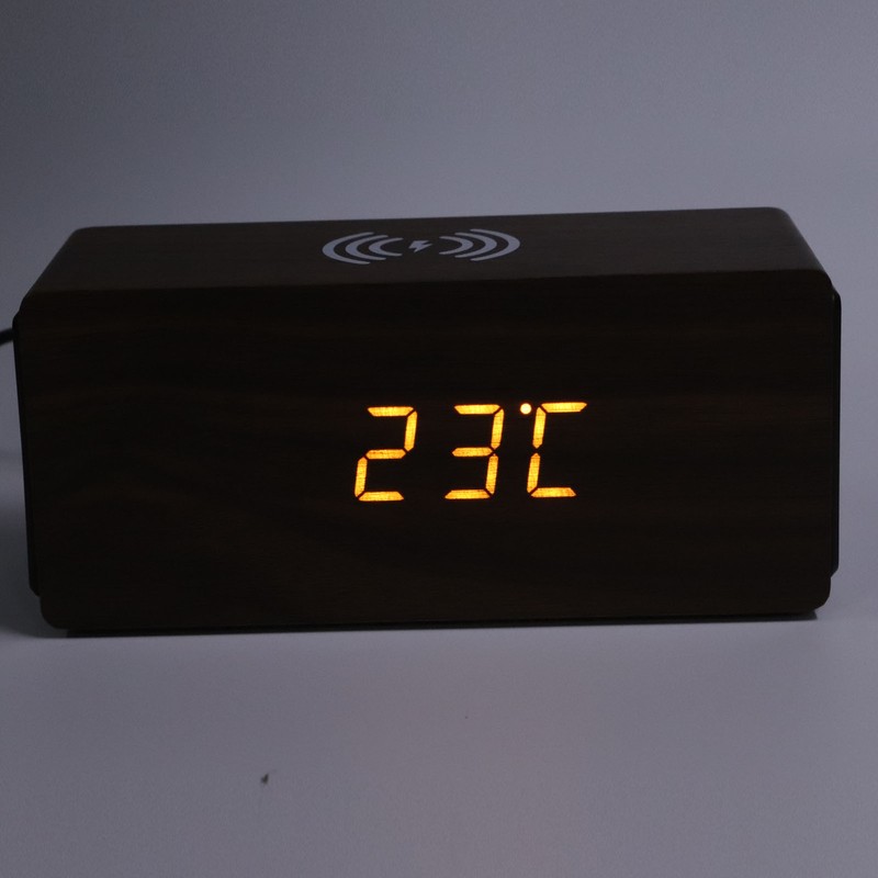 Wooden LED Clock Home Bedroom Brown Digital Alarm Clock with