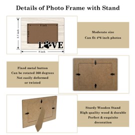 Qssfdgg Pet Picture Frame, Love & Paw Print Design, Memorial Gifts for Cat Dog Lover, 4x6 Wooden Photo Frame with Stand -04