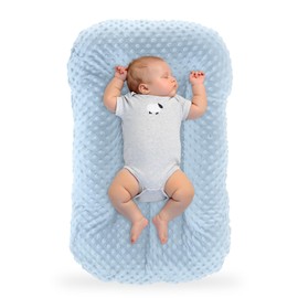 Loevin Baby Nest Pillow Cover,Baby Lounger for Newborn Pillow Cover Cosleeping for Babies in Bed,Soft Organic Cotton Slipcover Newborn Lounger for Boys & Girls 0-12 Months(Blue Bean)