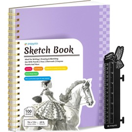 POPYOLA 9" x 12" Sketch Book with Bookmark Ruler, 100 Sheets Spiral Sketchbook for Drawing (68lb/100gsm), Acid Free Sketch Pad Artist Sketching Drawing Paper for Kids Teens Adults Artists, Purple