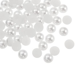 HARFINGTON 360pcs ABS Half Pearl Beads, 8mm Resin Flat Back Pearls Shiny Imitation Pearl Bead for DIY Crafts Making Shoes Wedding Christmas Photo Frames, White