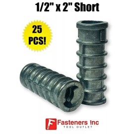 Redding Fasteners (Qty 25) 1/2" x 2" Lag Screw Shield Anchor Short Zinc Alloy 3/4" Hole