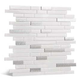 SODI MOSAIC White Glass Mosaic Subway Tile for Kitchen Backsplash and Bathroom Wall, 5 Sheets Glossy Glass Tile, 11.9 x 11.7 in, 5 Sq.Ft., Heat and Water Resistant for Shower, Fireplace, Accent Wall
