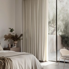 MIULEE Linen Textured 100% Blackout Curtains for Bedroom 84 Inches Long Natural Beige Thermal Insulated Black Out Curtains/Draperies with White Liner for Living Room/Nursery, Grommet Top, 2 Panels