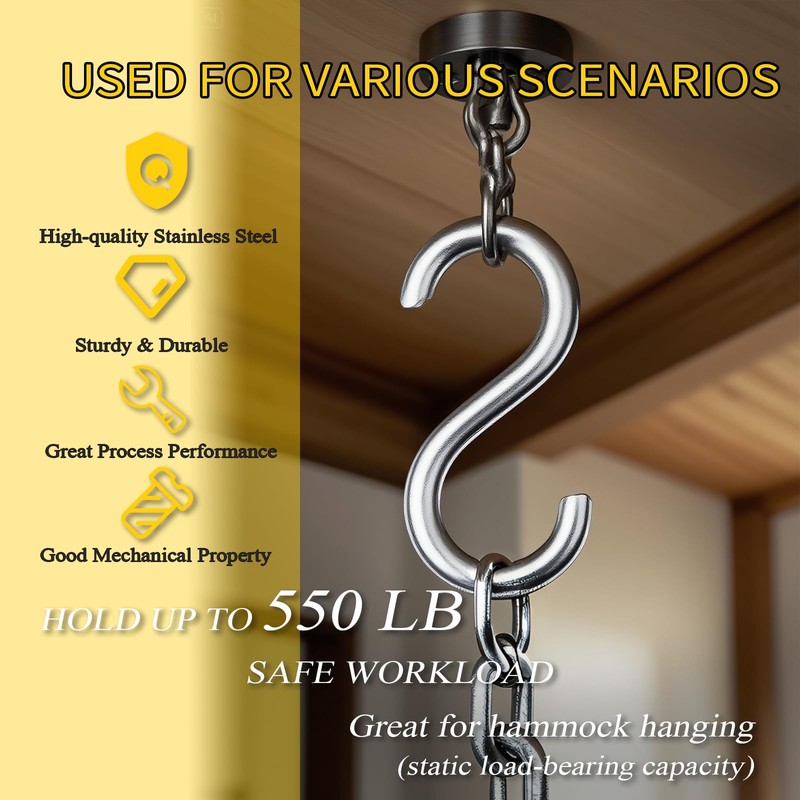 JING-HELPER 304 Stainless Steel 3 Inch S Hooks, 2 PCS