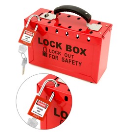 QWORK Lockout Tagout Lock Box Kit, with 10 Keyed Different Loto Locks, Portable Group Lock Box with 12 Slots, for Lock Out Tag Out Station, Red