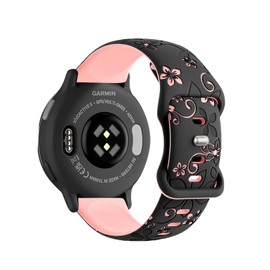 Two-Tone Flower Engraved Bands Compatible with Garmin Vivoactive 6/Vivoactive 5/3/3 Music Watch Bands, 20mm Soft Silicone Strap for Galaxy Watch 7/6/5/5 Pro 4,Venu Sq 2/Forerunner 55/165/245/645