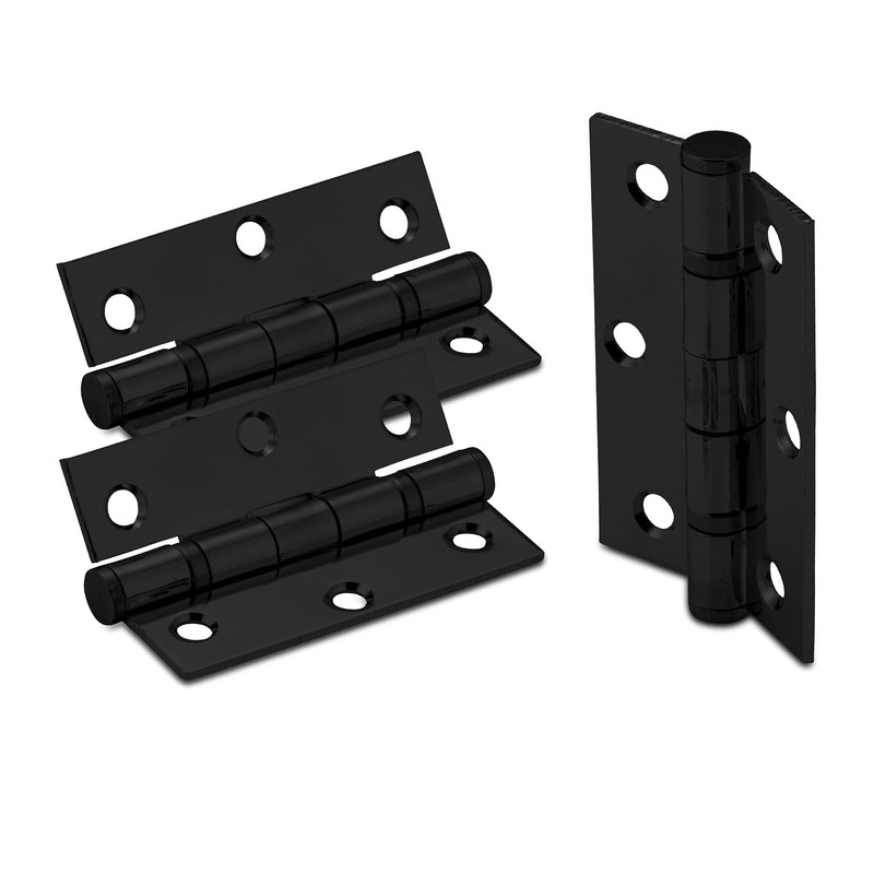 XFORT 3 Inch (75mm) Matt Black Ball Bearing Hinges, Steel