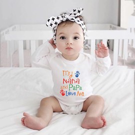 My Nana And Papa Love Me Infant Outfits for Boys Long Sleeve Neutral Baby Romper White 0-3 Month Outfit Boy