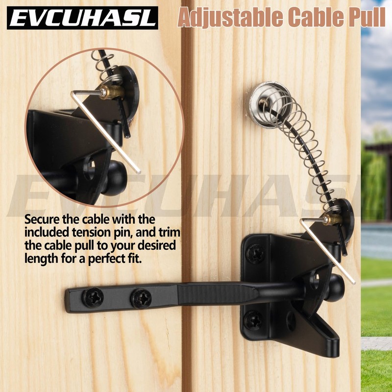 Self Locking Gate Latch with Spring Cable Pull, Heavy Duty