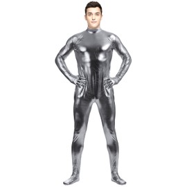 Aniler Enterizo unisex con cremallera metálica brillante Unitard Zentai elástico para disfraz (pequeño, gris)