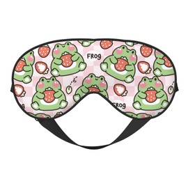 Sleep Eye Mask Cute Frog Strawberry Sleep Mask for Women Men Comfortable Eye Mask with Adjustable Strap Soft Eye Cover Blindfold for Travel Yoga Nap Shift Work