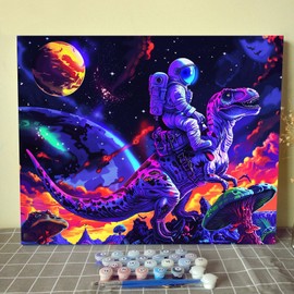 Purple Dinosaur by Numbers for Adults Kids Beginner,Astronaut DIY Acrylic Watercolor Paint by Number for Adults Beginner and Kids 16x20 inch Painting Craft On Canvas Home Decor(Without Frame)