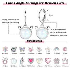 BESTEEL 16 Pairs Hypoallergenic Earrings for Women Cute Surgical Stainless Steel Dangle Huggie Hoop Earring Set Sensitive Ears CZ Flower Heart Animal Christmas Gift Silver