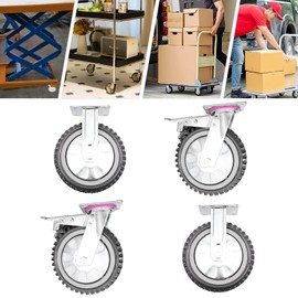 8 Inch Heavy Duty Caster Wheels, 4 Pack Anti-Skid Swivel with 360° Ball Bearing, 2 with Locking Brake, 2 Without Brake, 2200 lbs Capacity