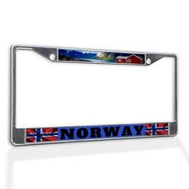 Fastasticdeals Metal Insert License Plate Frame Norway Norwegian Weatherproof Car Accessories Chrome 2 Holes Solid Insert