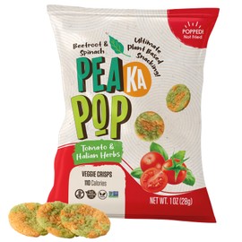 PeaKaPop Veggie Chips – Plant-Based, Healthy Veggie Crisps with Pea, Lentil & Chickpea Protein – Vegan, Gluten-Free, Popped Chips – Snack Size for Kids & Adults – 1 oz Bags (15-Pack) – Tomato & Italian Herbs