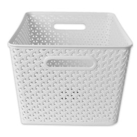 TE-Trend 2 x Storage Boxes Storage Basket Storage Boxes Basket Storage in Rattan Look Plastic Box 18 L White