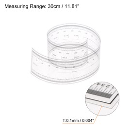 HARFINGTON 2pcs Film Flexible Ruler 30cm 0.1mm Scale with R Angle & Width Lines PET Plastic Folding Straight Ruler Calibration Soft Ruler Measuring Tool for Factory, Transparent