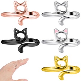 Tyqour Pack of 5 Adjustable Crochet Rings Finger, Metal Cat Crochet Ring, Crochet Ring, Crochet Accessories, Knitting Loop Ring, DIY Cat Ears, Knitting, Crochet Rings Fingers for Quilting, Crafts