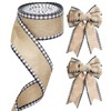 G2PLUS 63mm Wired Burlap Ribbon, 10M Plaid Burlap Ribbon, Natural