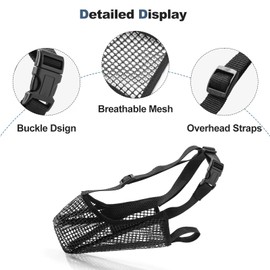 Dog Muzzle with Breathable Mesh for Small Medium Large Breeds - Allows Panting and Drinking, Won't Rub Nose(S,Black)